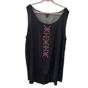 TORRID black with tribal print embroidery high low sleeveless top. Size 3(3X)